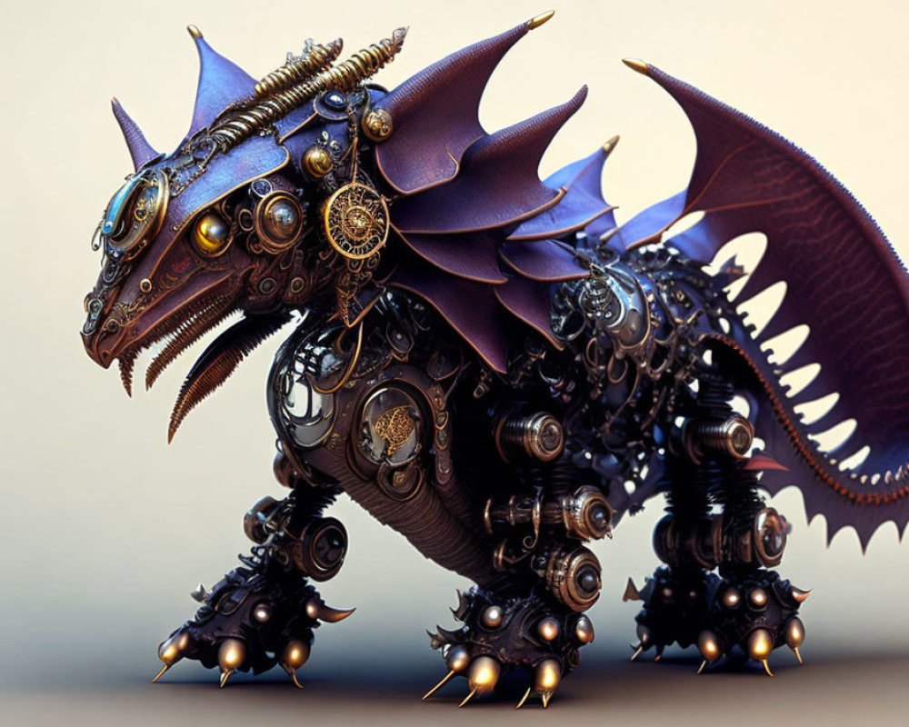 Intricate Steampunk Mechanical Dragon with Golden and Dark Colors