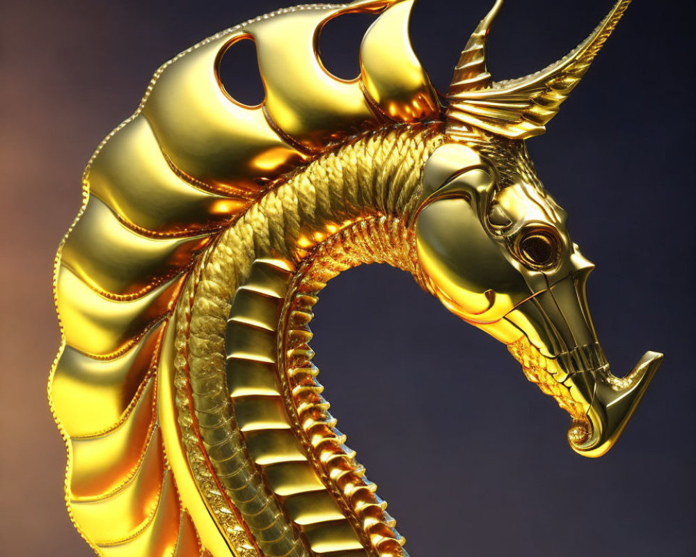 Intricate golden dragon sculpture on gradient background