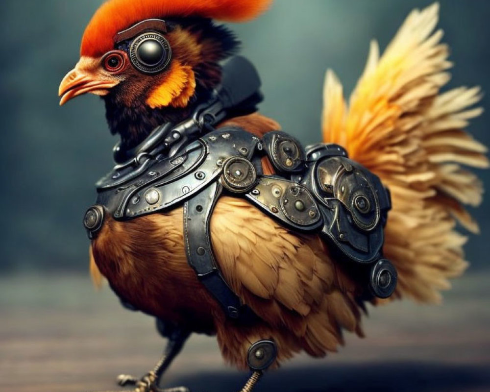 Colorful Chicken in Steampunk Armor and Goggles