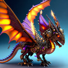 Detailed mechanical dragon with golden armor and colorful wings