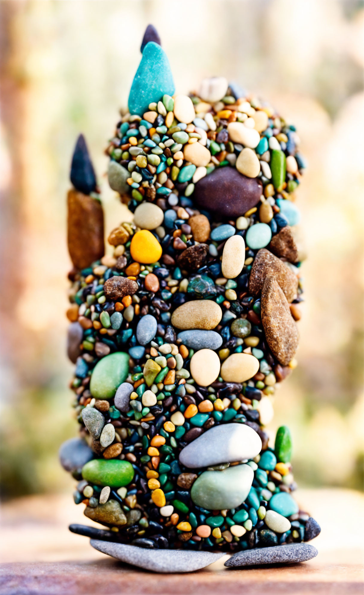 Colorful Pebble Mosaic Candle with Earthy Tones