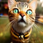 Digital Artwork: Cat with Turquoise Eyes and Mechanical Collar