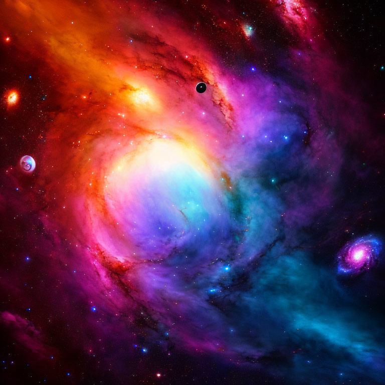 Colorful Swirling Galaxy with Stars and Celestial Bodies