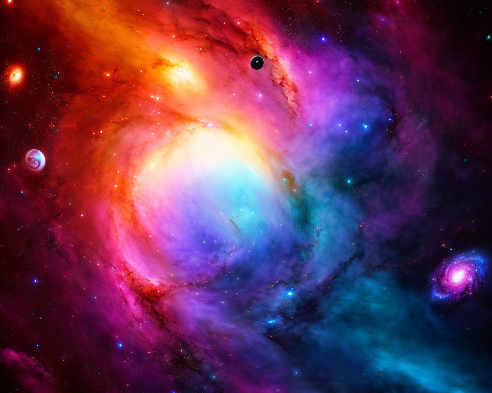 Colorful Swirling Galaxy with Stars and Celestial Bodies