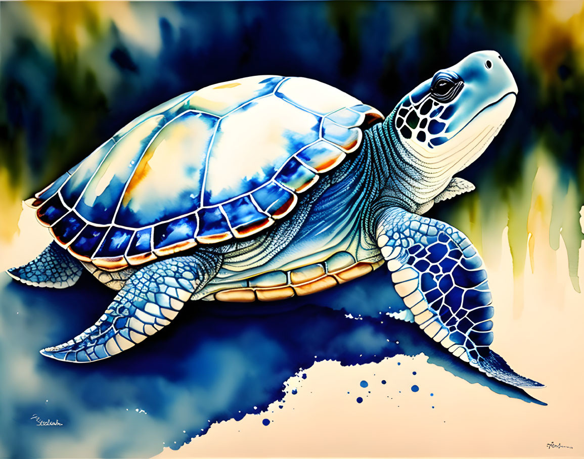 Colorful Sea Turtle Illustration with Detailed Shell Patterns