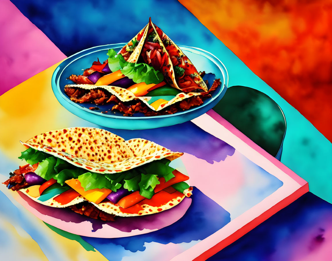 Vibrant Tacos on Psychedelic Background: Colorful Illustration