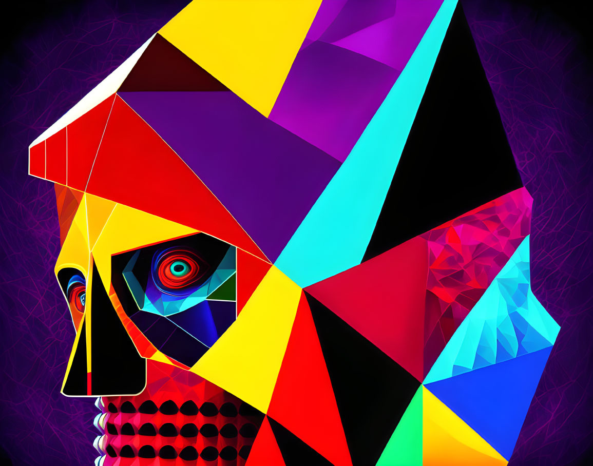 Colorful Geometric Abstract Face Art on Purple Background