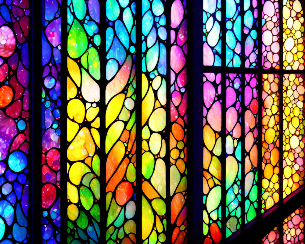 Colorful Stained Glass Windows Featuring Leaf and Circular Patterns