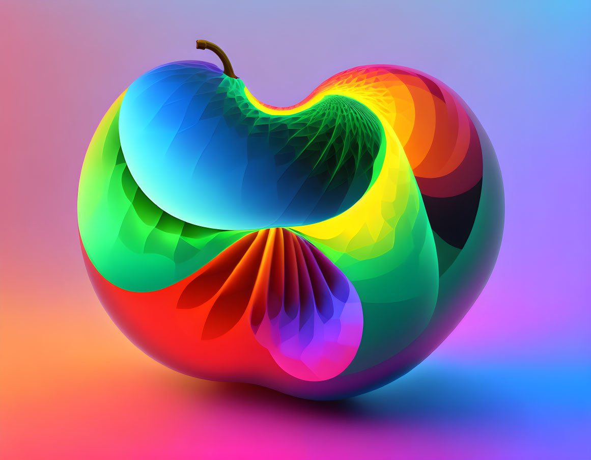 Colorful digitally manipulated apple on gradient background