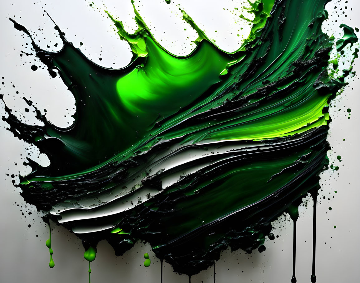 Abstract Green and Black Paint Splatter Art Pattern