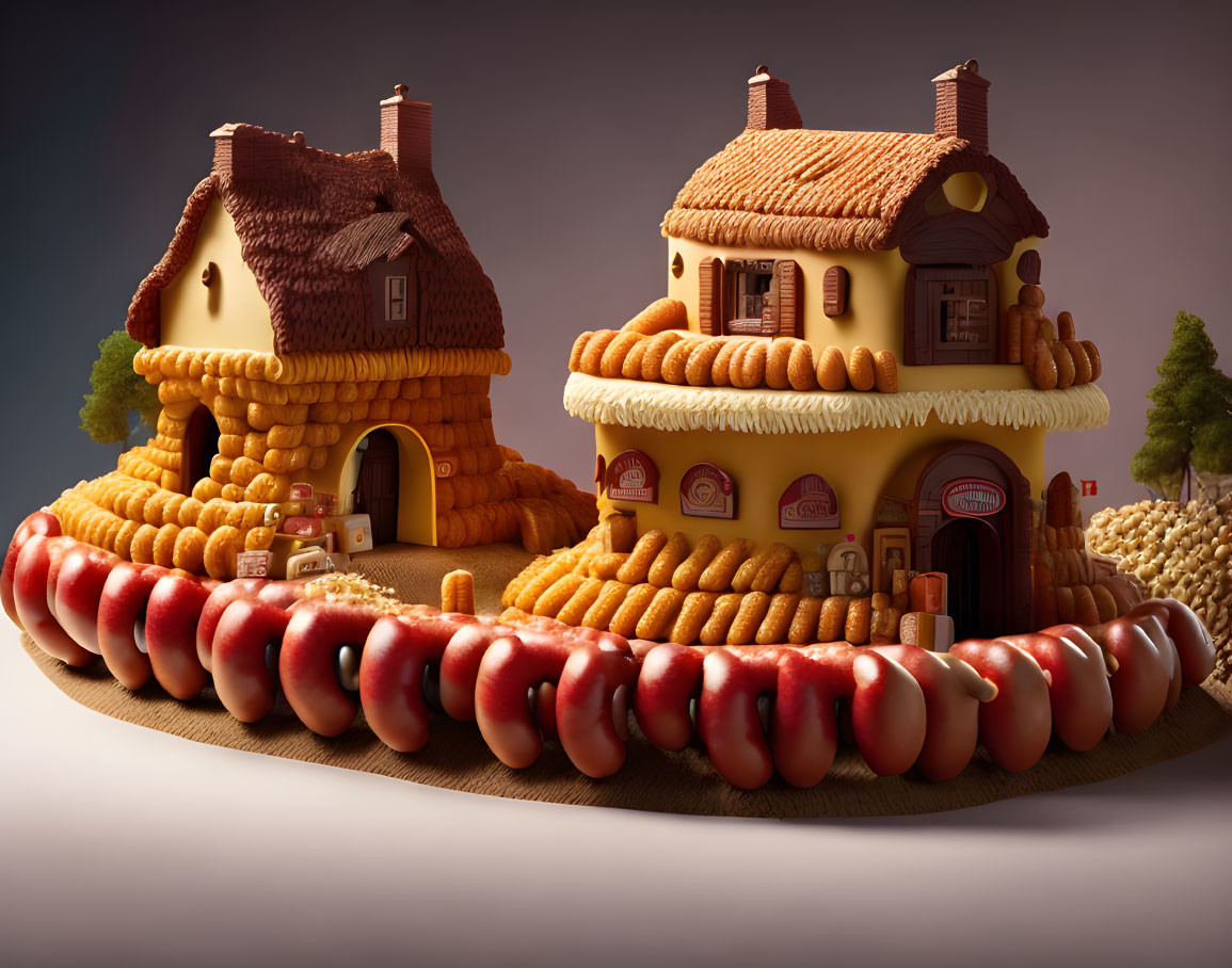 Whimsical corn cob houses with chili pepper fence