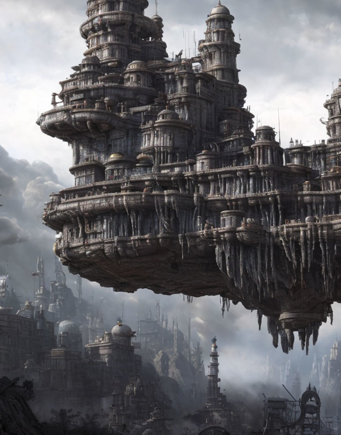 Massive Floating City with Intricate Architecture in Fantasy Setting