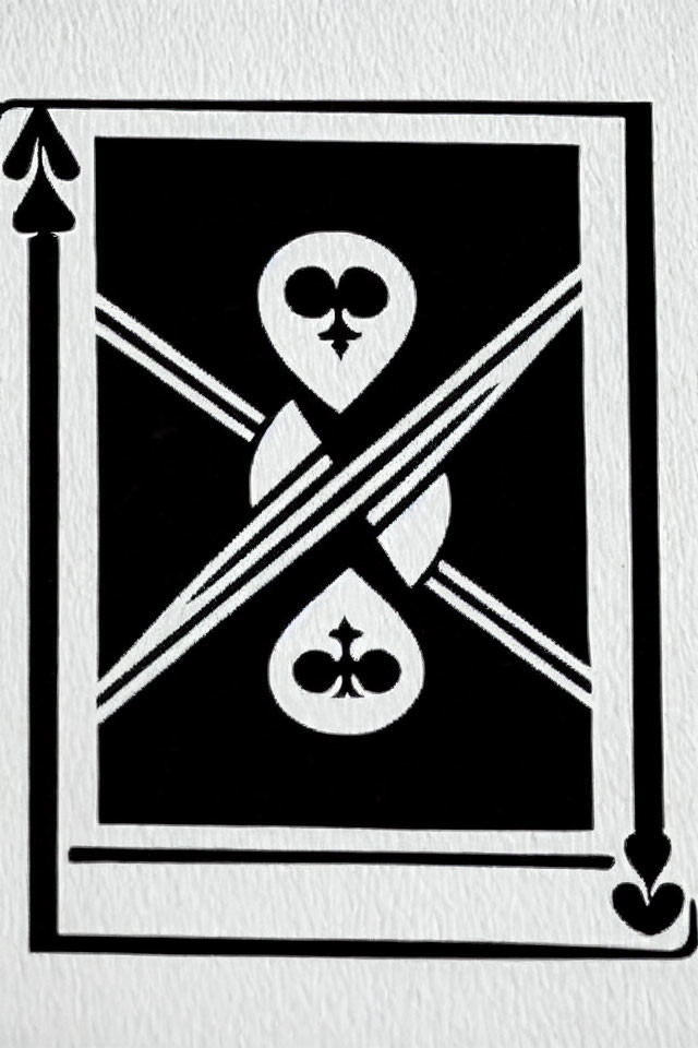 Symmetrical Black and White Playing Card Back Design with Spade and Club Icons