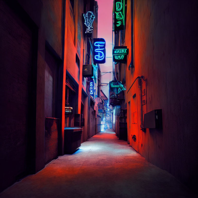 Colorful Neon-Lit Alley with Tinted Walls