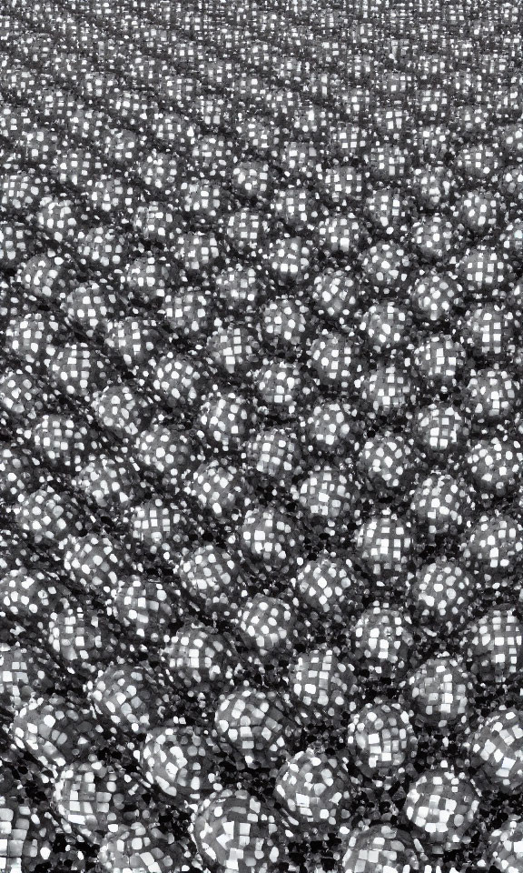 Monochrome image of checkered round objects in dense field