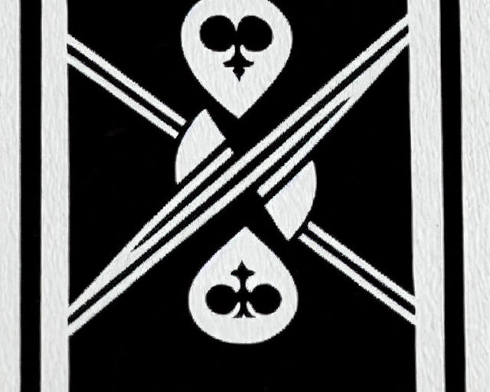 Symmetrical Black and White Playing Card Back Design with Spade and Club Icons