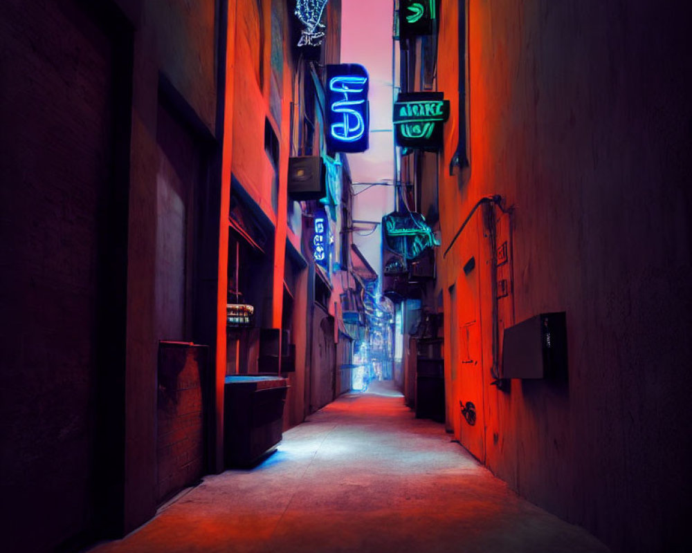 Colorful Neon-Lit Alley with Tinted Walls