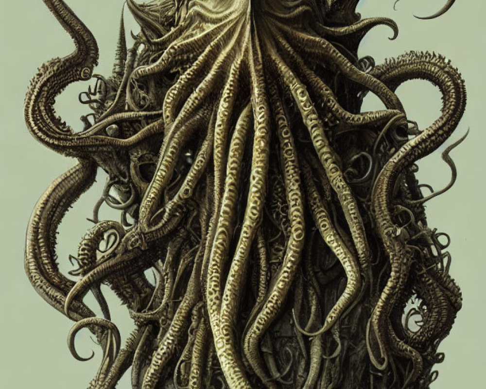 Detailed Illustration of Tentacled Creature on Dark Structure