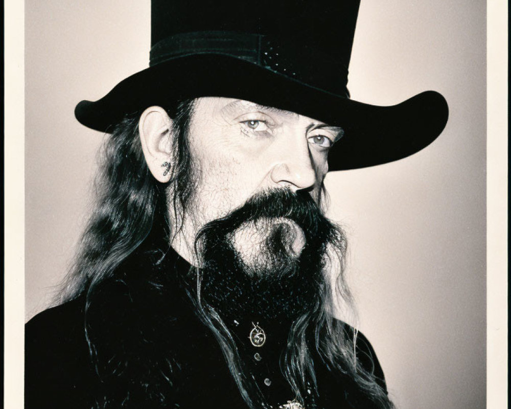 Monochrome photo of a man with long beard and hat