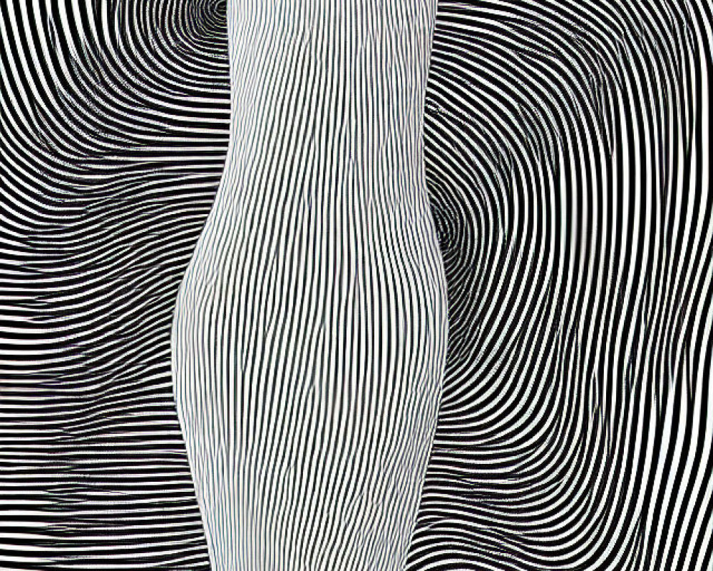 Person silhouette on black & white swirling pattern: optical illusion.