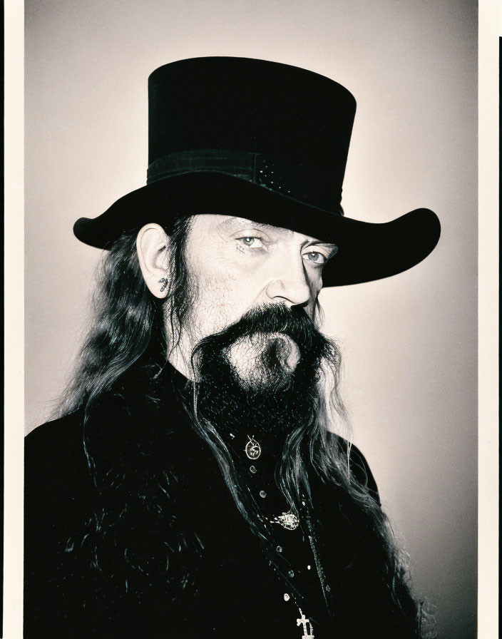 Monochrome photo of a man with long beard and hat