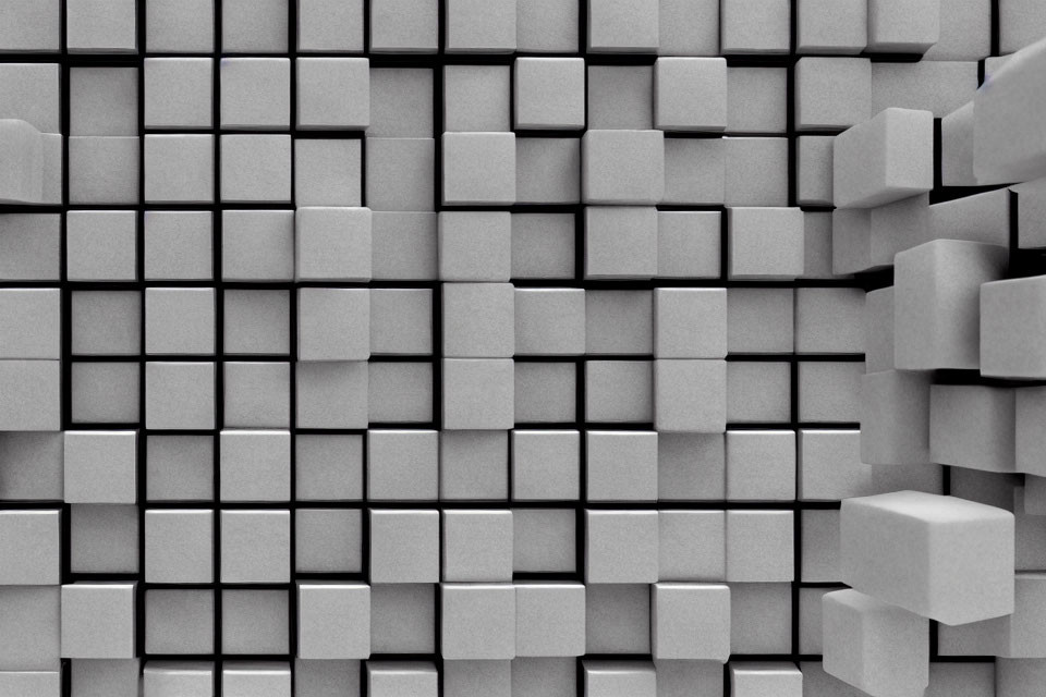 Geometric grayscale pattern with 3D cubes on textured surface