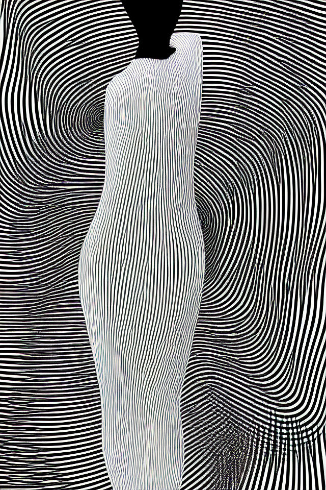 Person silhouette on black & white swirling pattern: optical illusion.