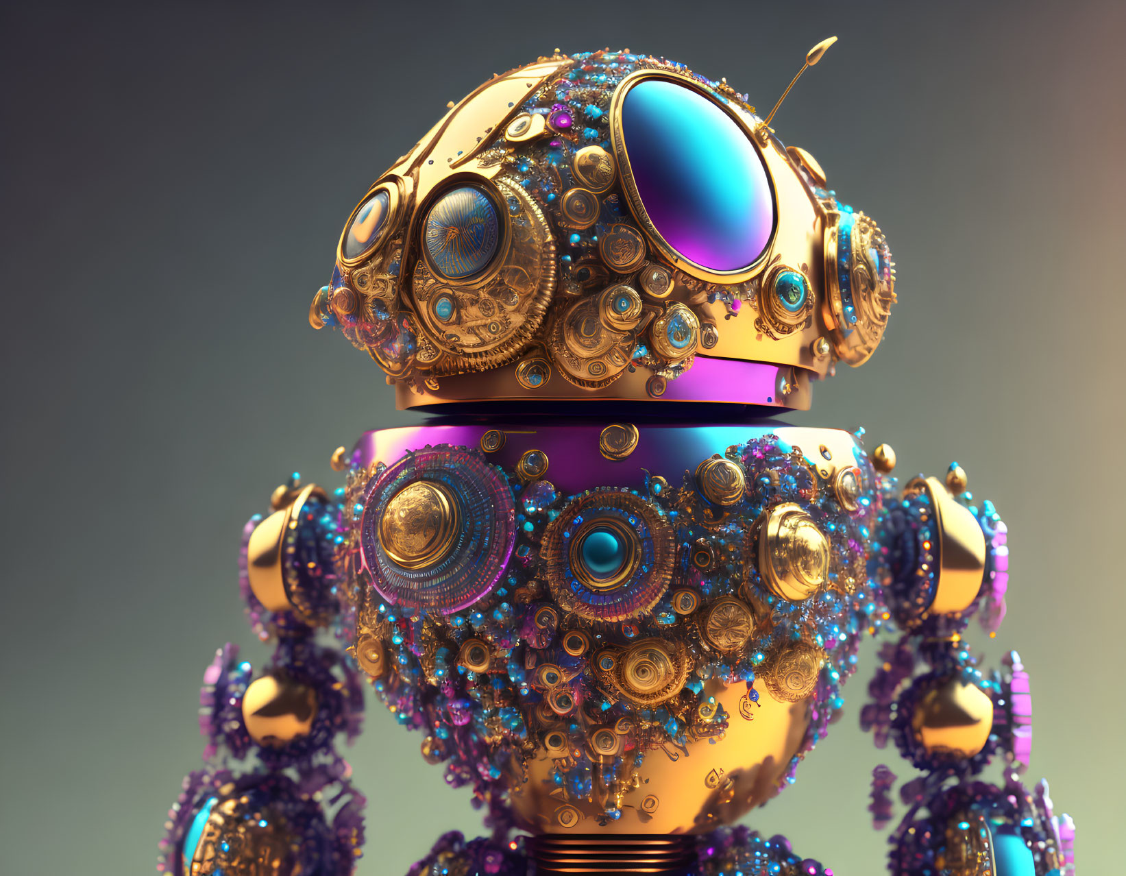 Detailed Steampunk-Style Robot with Gears and Ornate Design