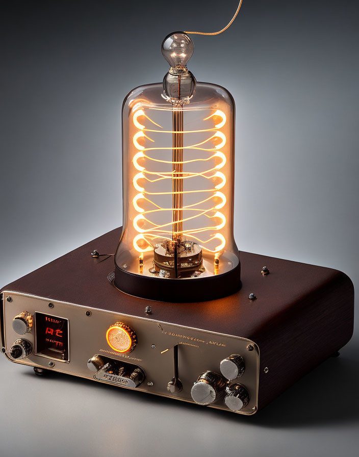 Classic Vacuum Tube Amplifier in Wooden Base & Metal Panel