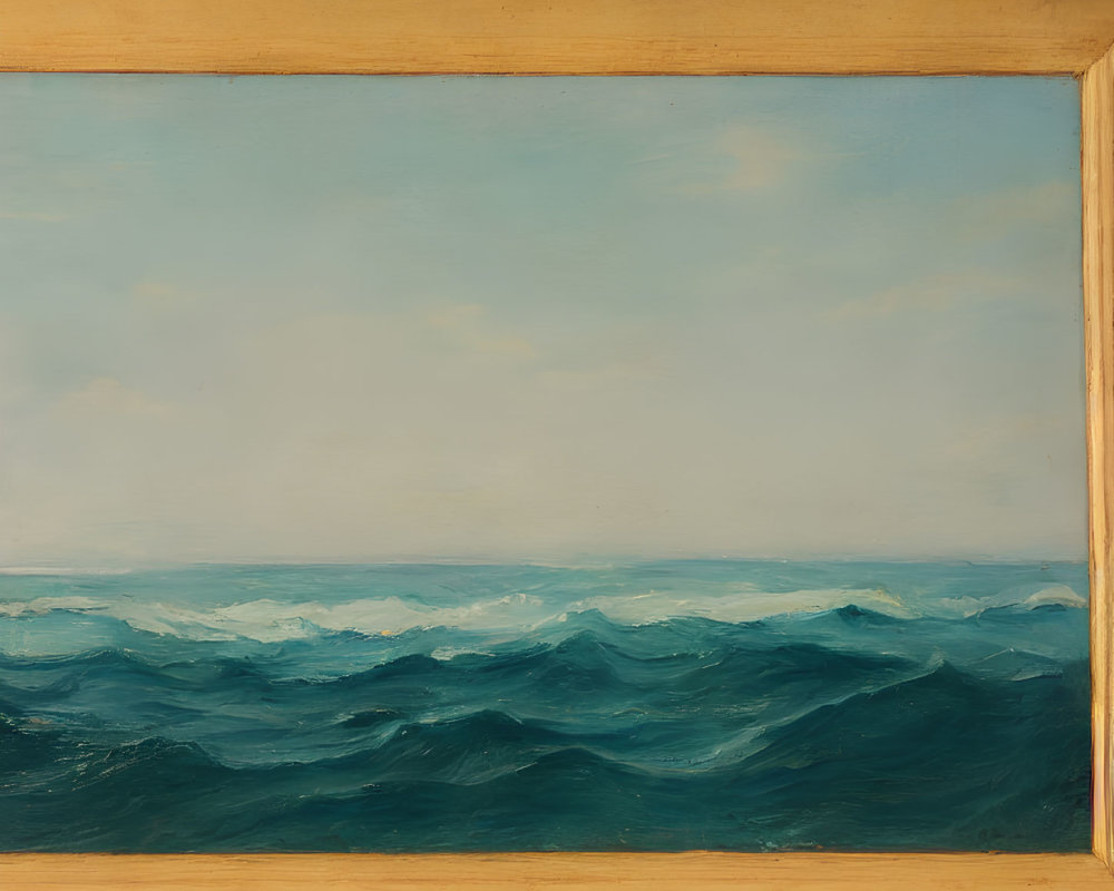 Tranquil ocean waves painting in wooden frame