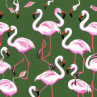 Pink Flamingo Pattern on Dark Green Background