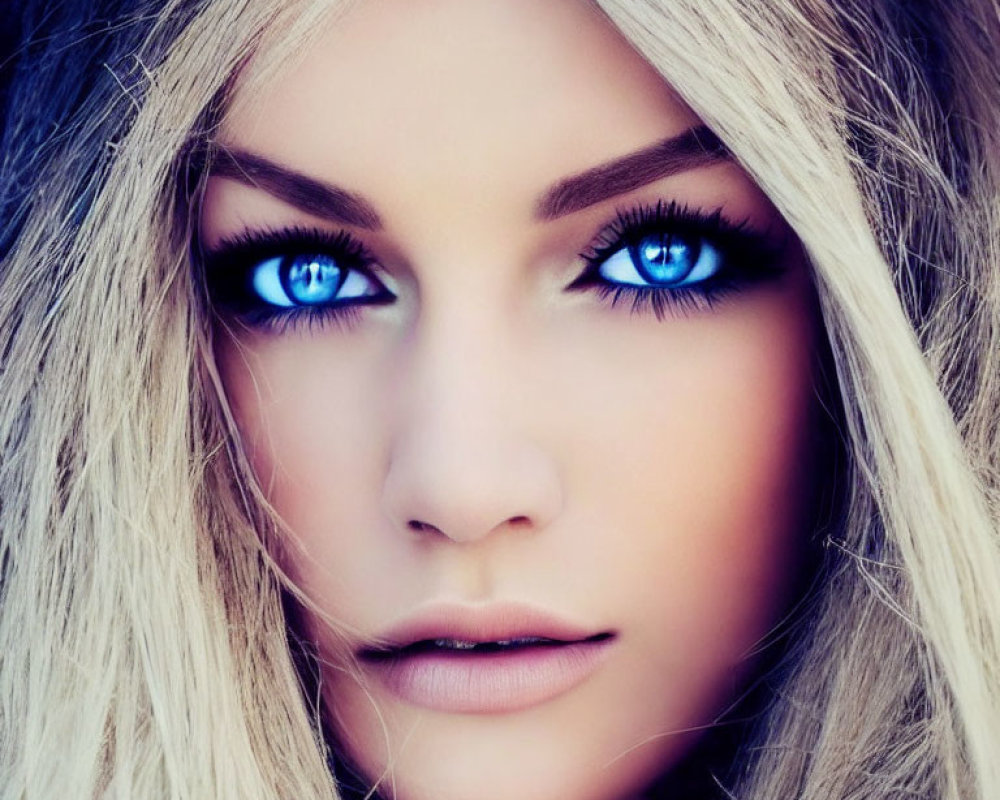 Person with Striking Blue Eyes and Blond Hair Close-Up Shot