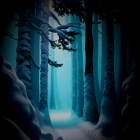 Snowy Night Forest: Tranquil Scene with Snow-Covered Trees