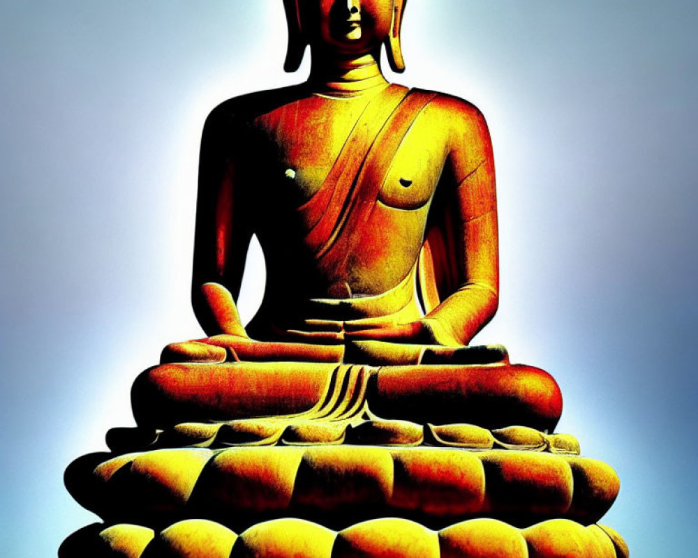 Golden Buddha Statue Meditating Under Blue Sky