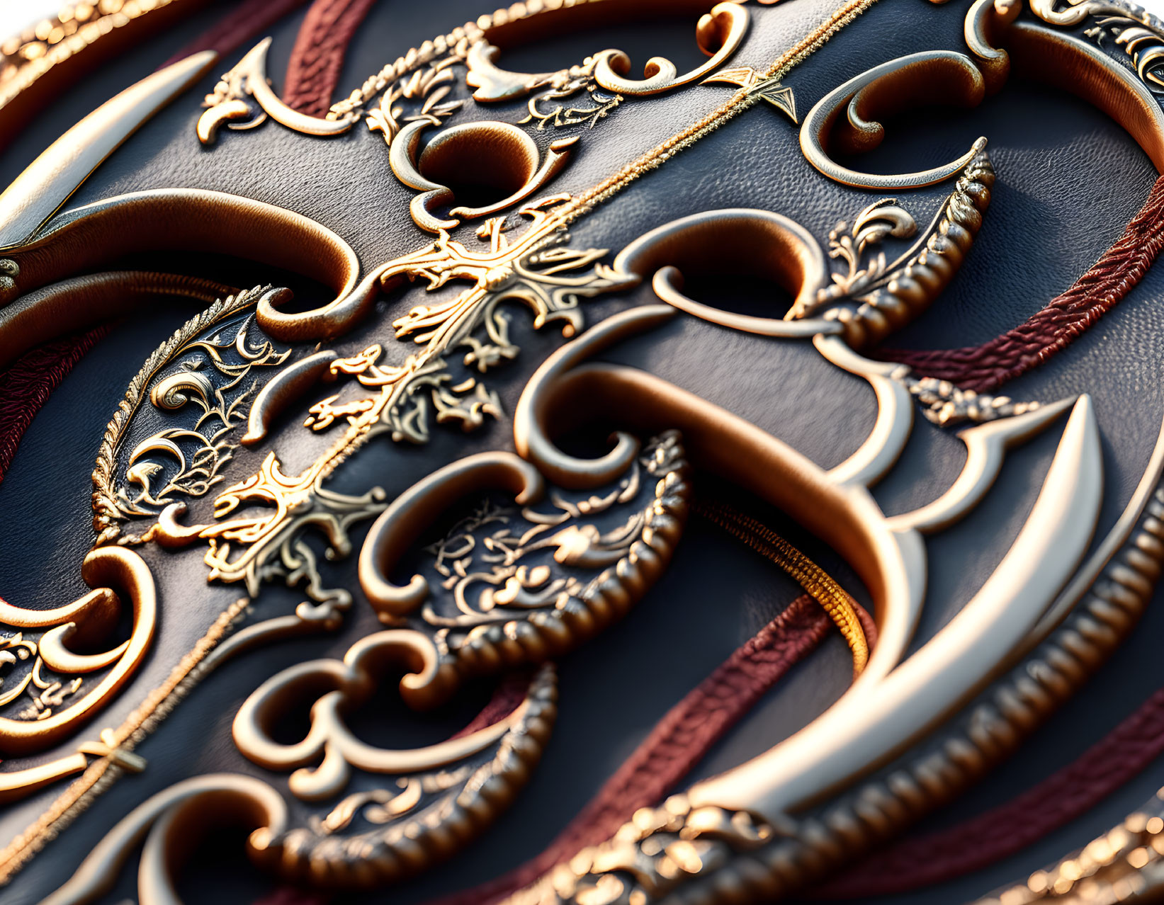 Detailed Gold Embossed Pattern on Leather Texture