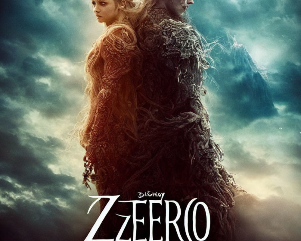 Fantasy Movie Poster with Ethereal and Tree-like Characters under Moonlit Sky