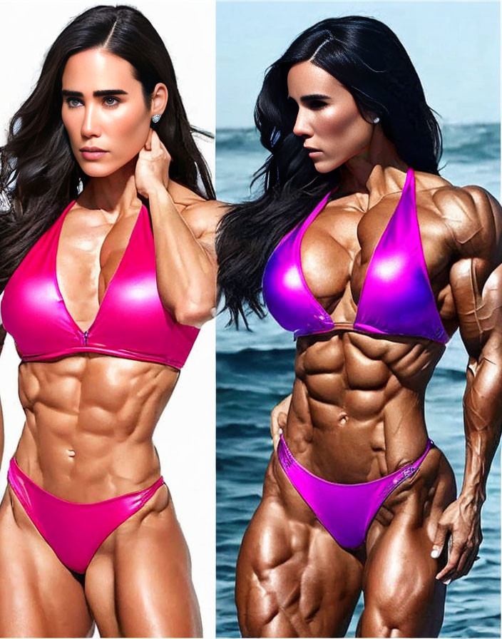 Woman's Face and Body Transformation: Intense Bodybuilding Muscular Development