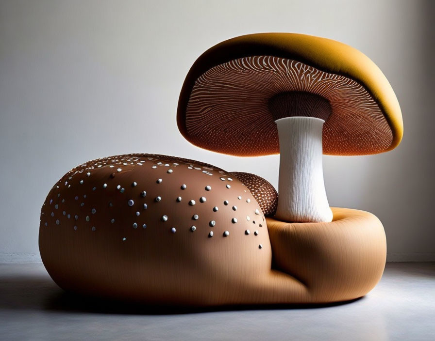 Brown and white mushroom-shaped chair with yellow-gold seat