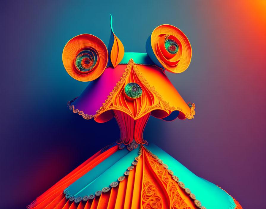 Vibrant abstract art: swirling patterns of fantastical creature on gradient backdrop