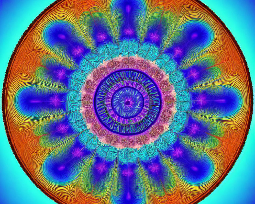 Colorful Circular Fractal Design with Blue, Green, Orange, and Purple Hues