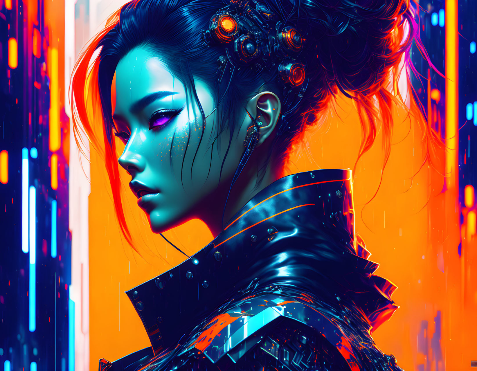 Female Cyberpunk Artwork with Futuristic Makeup & Enhancements