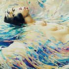 Colorful digital artwork of woman merging with dynamic strokes