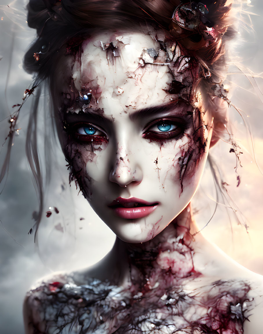 Digital Artwork: Female with Cracked Porcelain Skin & Gothic Fantasy Theme