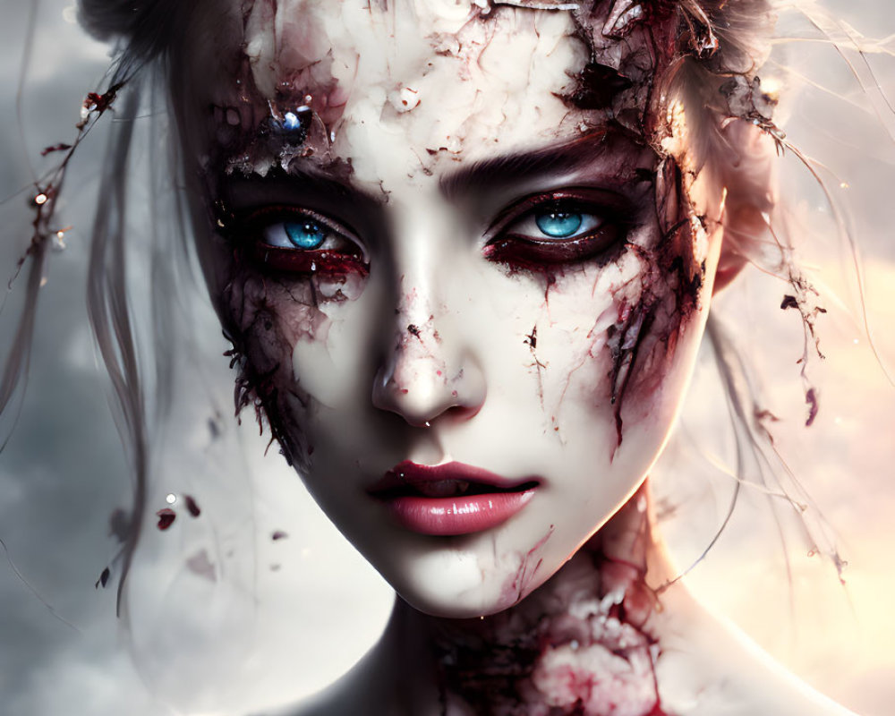 Digital Artwork: Female with Cracked Porcelain Skin & Gothic Fantasy Theme