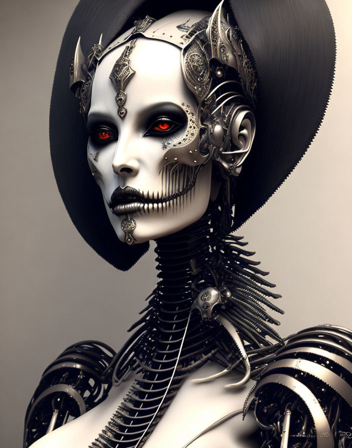 Futuristic humanoid robot with intricate metal details