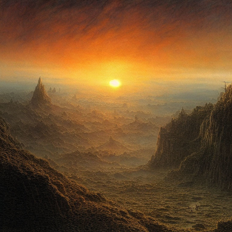 Rugged landscape at sunset with warm glowing light