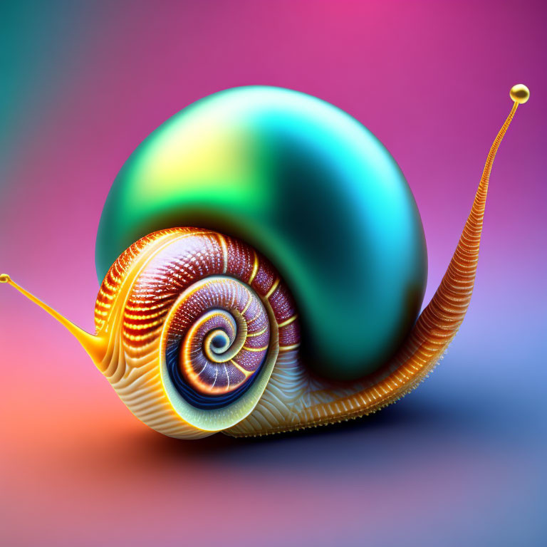 Colorful Stylized Snail with Rainbow Shell on Gradient Background