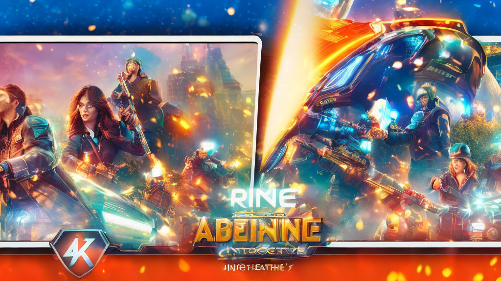 Colorful Sci-Fi Wallpaper Featuring Animated Battle Characters & Bold Text "RINE ABEILINE" -