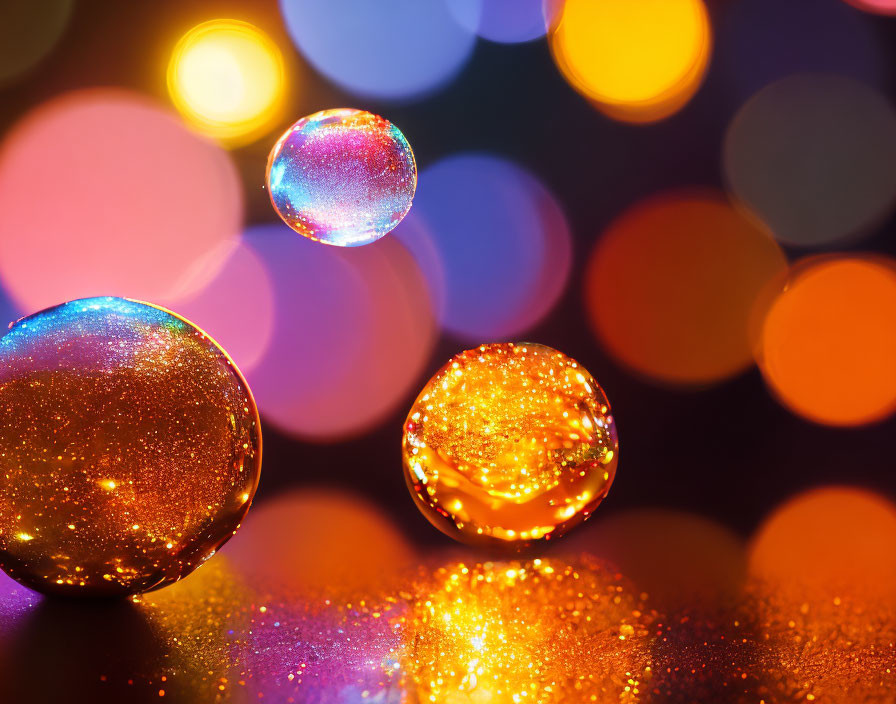 Vibrant Close-Up of Translucent Spheres on Bokeh Background