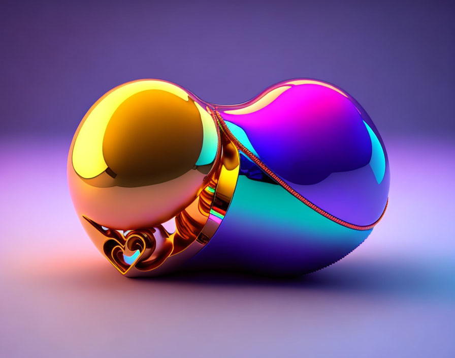 Colorful Metallic Object with Reflective Surface on Gradient Background